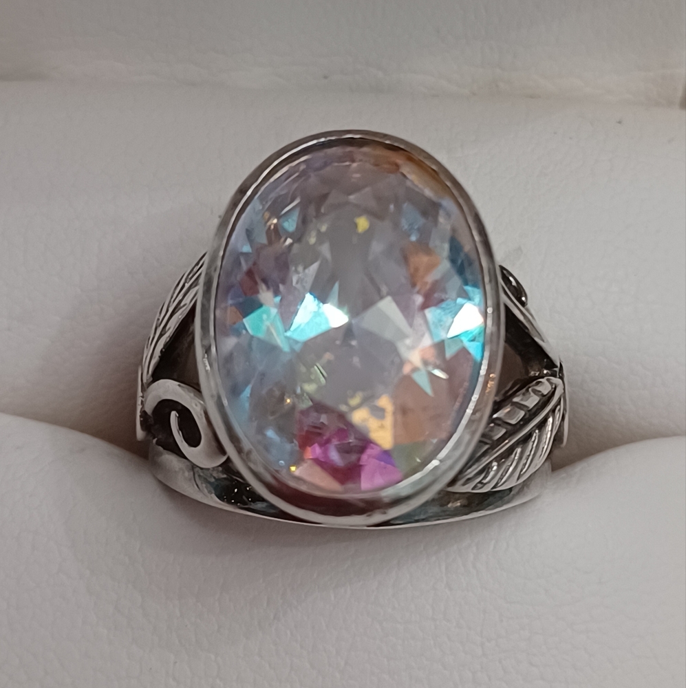 Sterling Silver Aurora Borealis CZ. Size 9